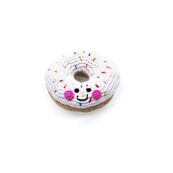 Rassel Doughnut Weiss / gehäkelt