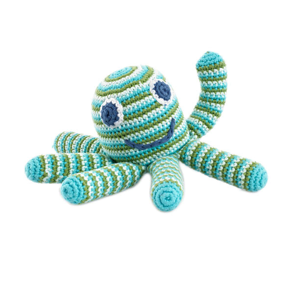 Rassel Oktopus Grün / gehäkelt