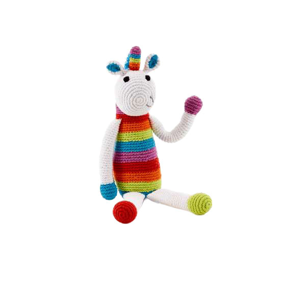 Rassel Einhorn Regenbogen / gehäkelt