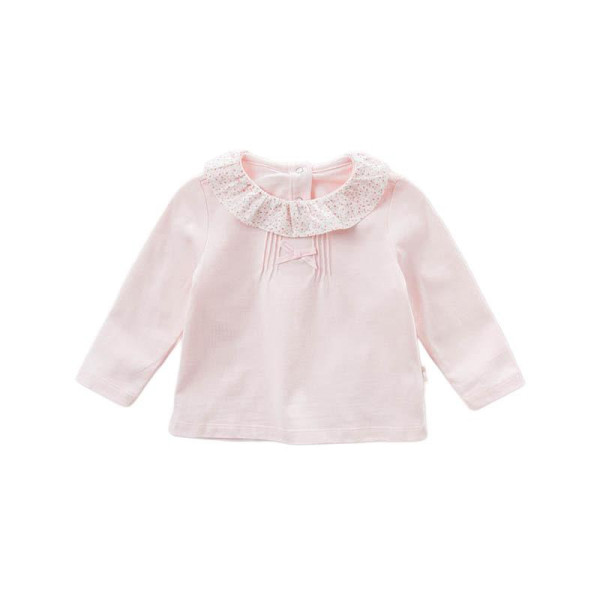 Shirt Langarm in rosa mit Rüschenkragen