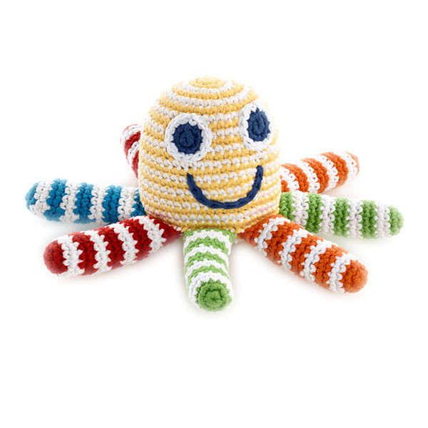 Rassel Oktopus Gelb / gehäkelt